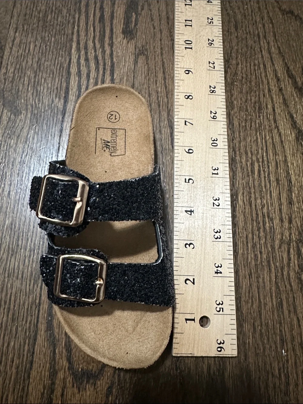 Extremely Me Glitter Little Girl Black Glitter Slide Sandals